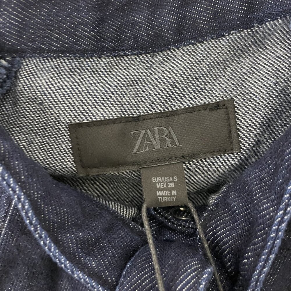 Zara Dark Denim Short Sleeve Tie-Neck Blouse - Picture 7 of 16